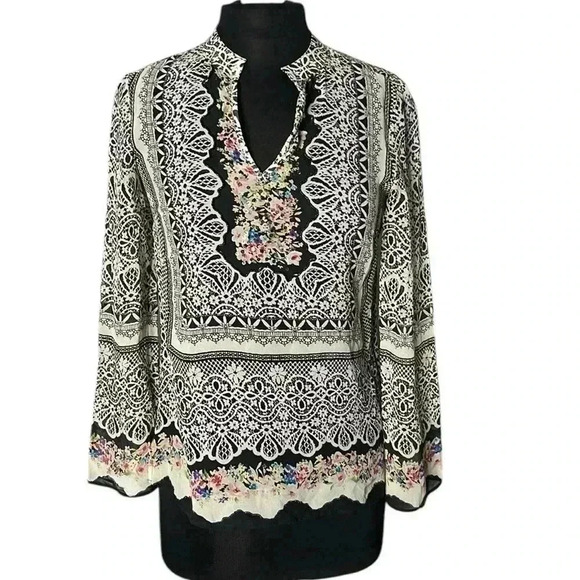 Sundance Vita Beaded Long Sleeve Multicolor Tunic Blouse Size XS - Picture 1 of 7